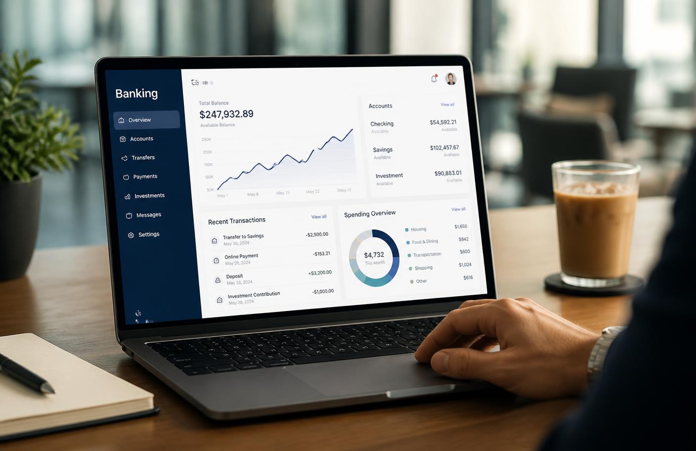 Bellhaven online banking dashboard on a laptop